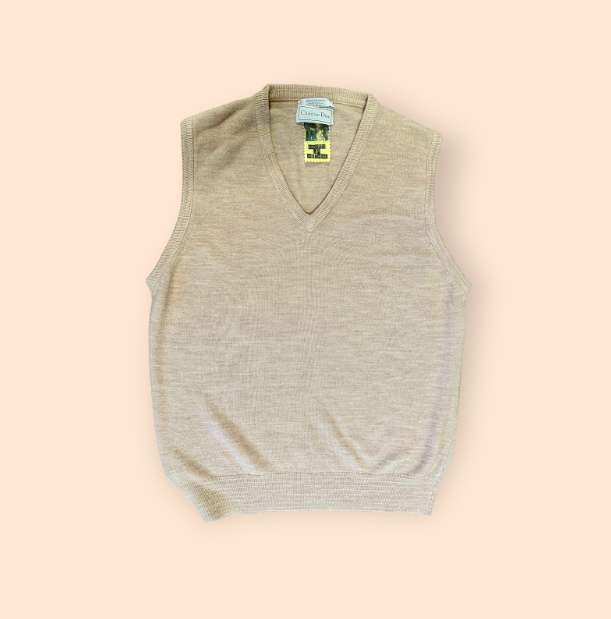 Vintage Dior Sweater Vest in Heathered Oatmeal
