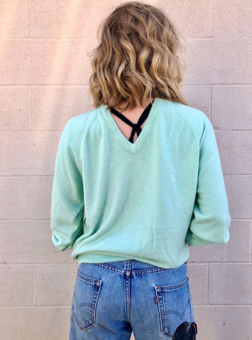Vintage Dior Dolman Sweater in Seafoam Green Flat Knit