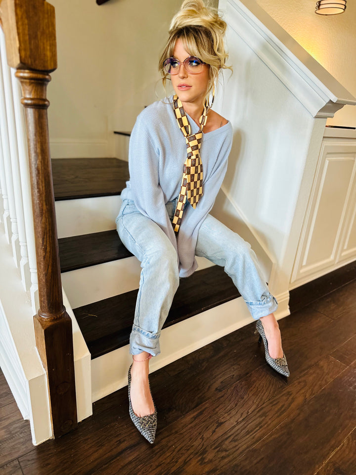 Vintage Dior Sweater in Baby Blue Waffle Knit