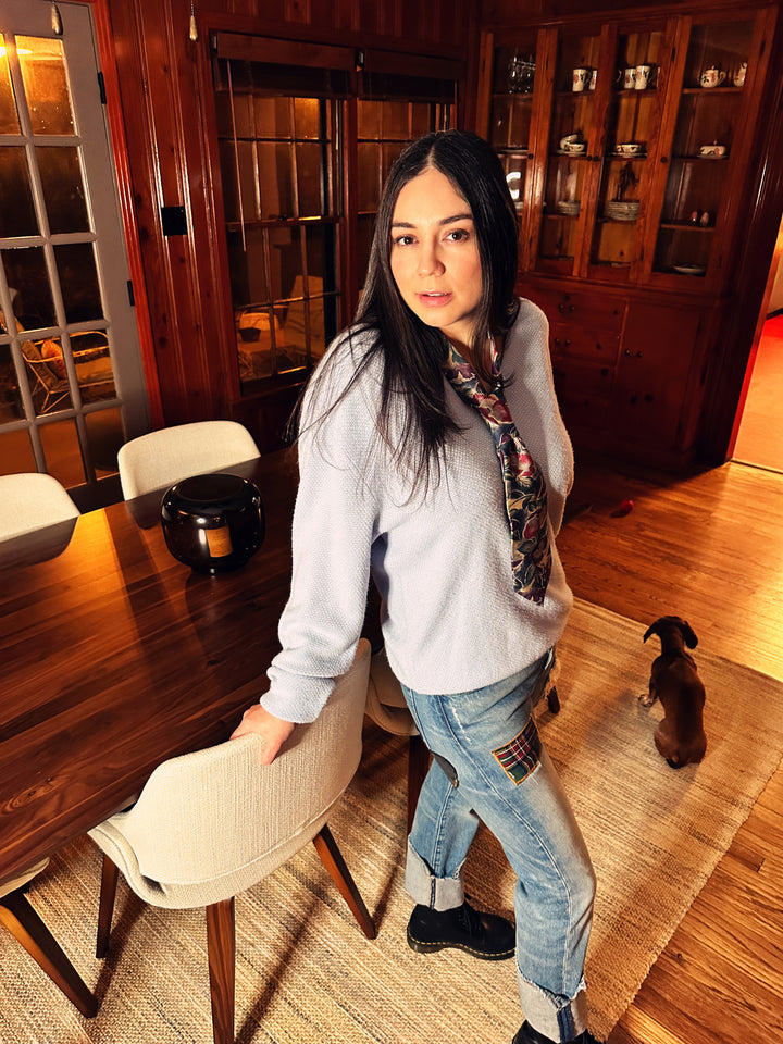 Vintage Dior Sweater in Baby Blue Waffle Knit