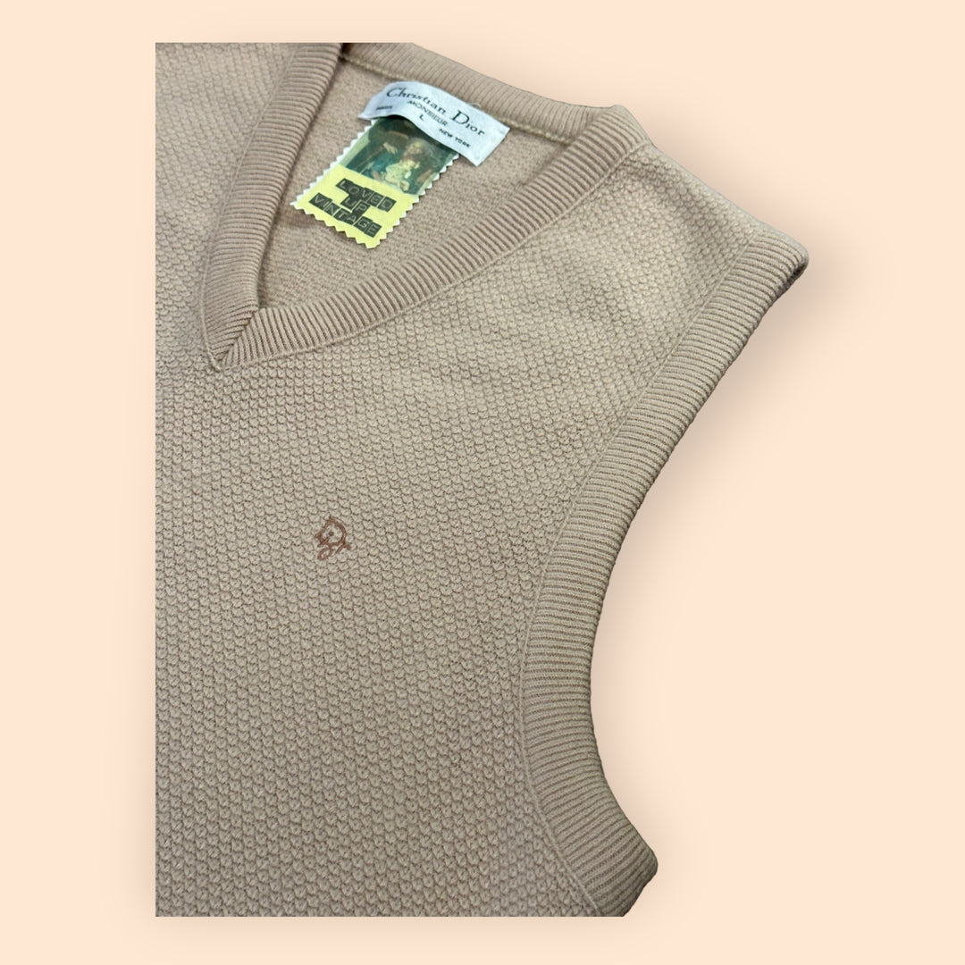 Vintage Dior Sweater Vest in Camel Waffle Knit